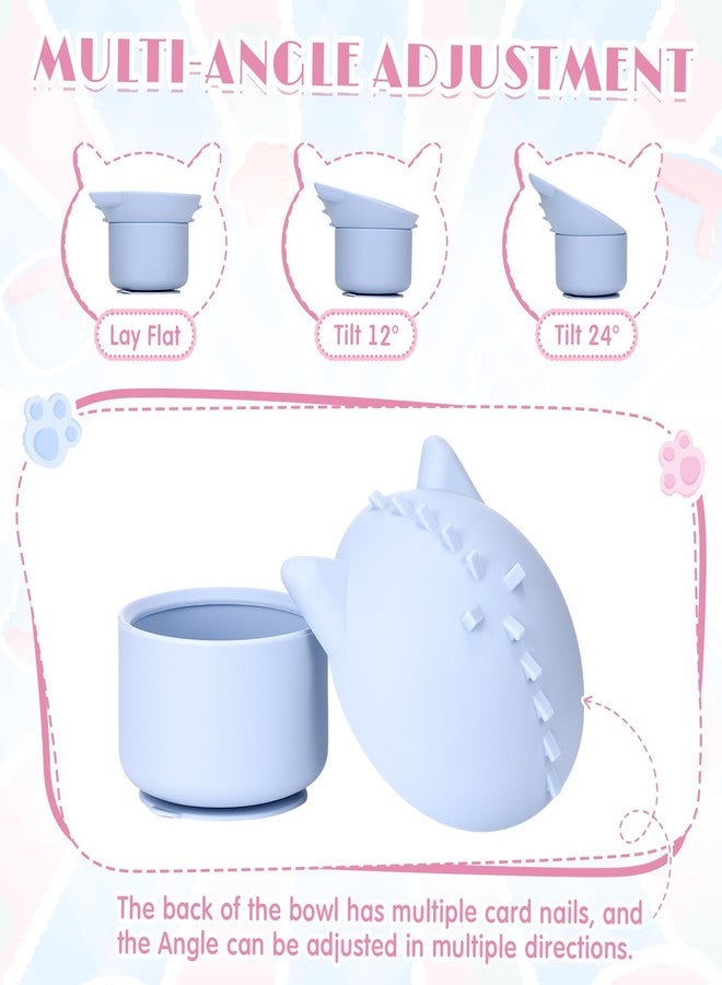 Funnymoom عبوة من قطعتين من أوعية الطعام البطيء المصنوعة من السيليكون من Funnymoom، وعاء طعام مرتفع للقطط مناسب للطعام الجاف والرطب، تصميم مائل بقاعدة مانعة للانزلاق، زاوية قابلة للتعديل للحيوانات الأليفة (وردي وأزرق) - Image 4